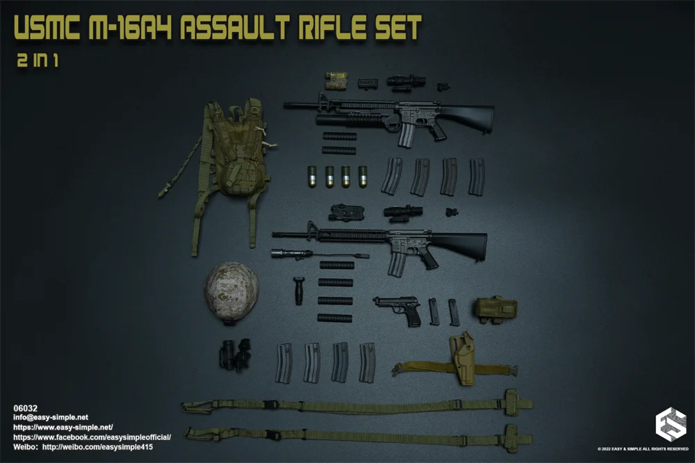 Kolay ve Basit ES 06032 1/6 USMC Saldırı M16A4 Silah Silah Tüfek Seti Kask Aksesuarları Fit 12 