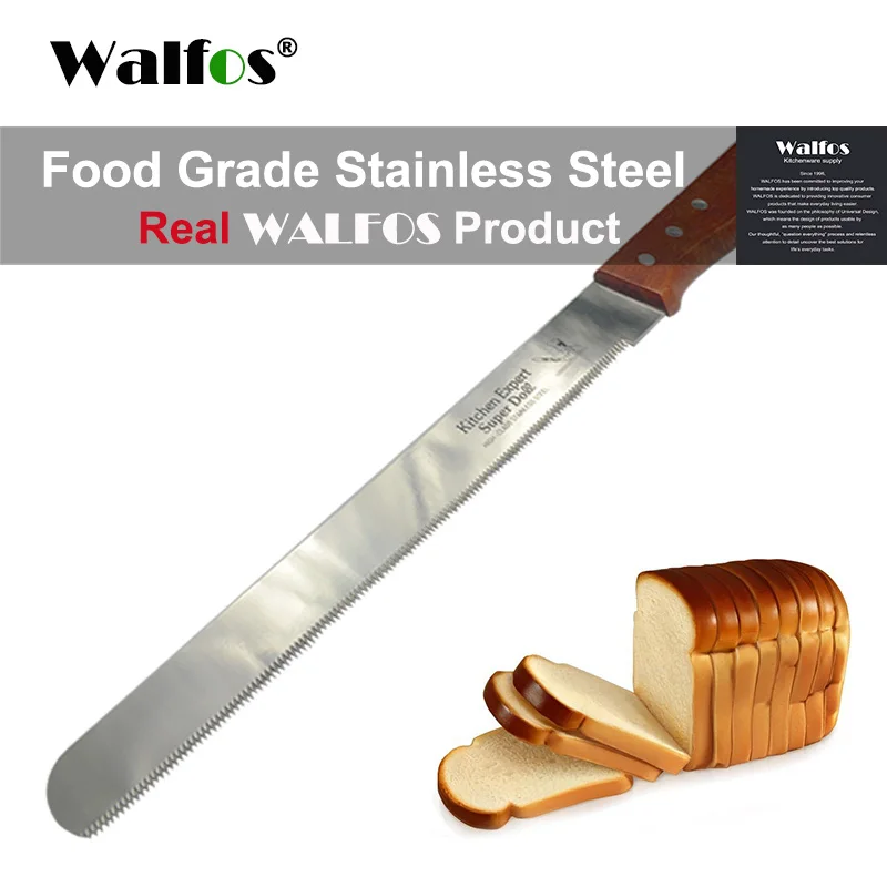 WALFOS Gıda Sınıfı 30 cm kek bıçağı Paslanmaz Çelik Bıçak Ahşap Saplı Ekmek Kesme Aletleri Pişirme ve Pasta Araçları
