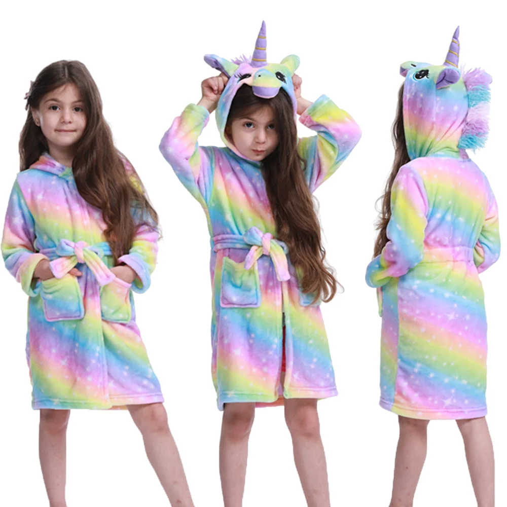 Bebek Kız Unicorn Kigurumi Pijama Moda Kız Unicorn Bornoz Erkek Giysileri Çocuk Onesies Elbiseler Plaj Havlusu