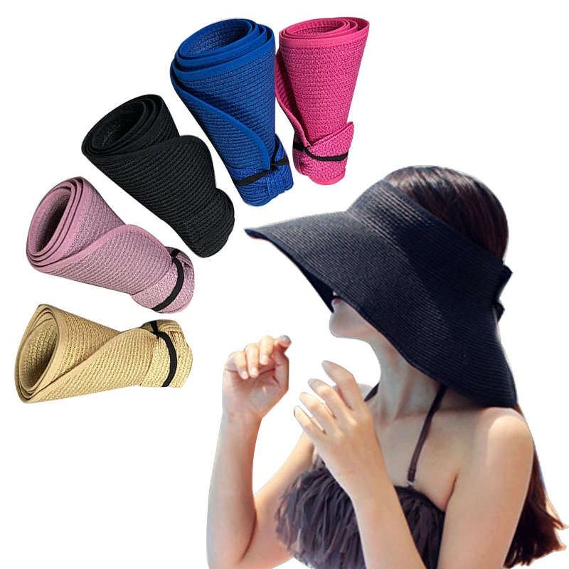 2021 Kadın Yaz Siperliği Şapka Katlanabilir güneş şapkası Geniş Geniş Ağız plaj şapkaları Hasır Şapka Plaj UV koruma kapakları Chapeau Femme