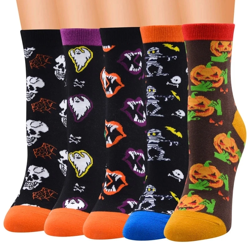 Orta Tüp Çiftler Çorap Yeni Pamuk Çorap Cadılar Bayramı Komik Kafatası Çorap Kabak Kafatası erkek ve kadın Komik Sevimli Çorap