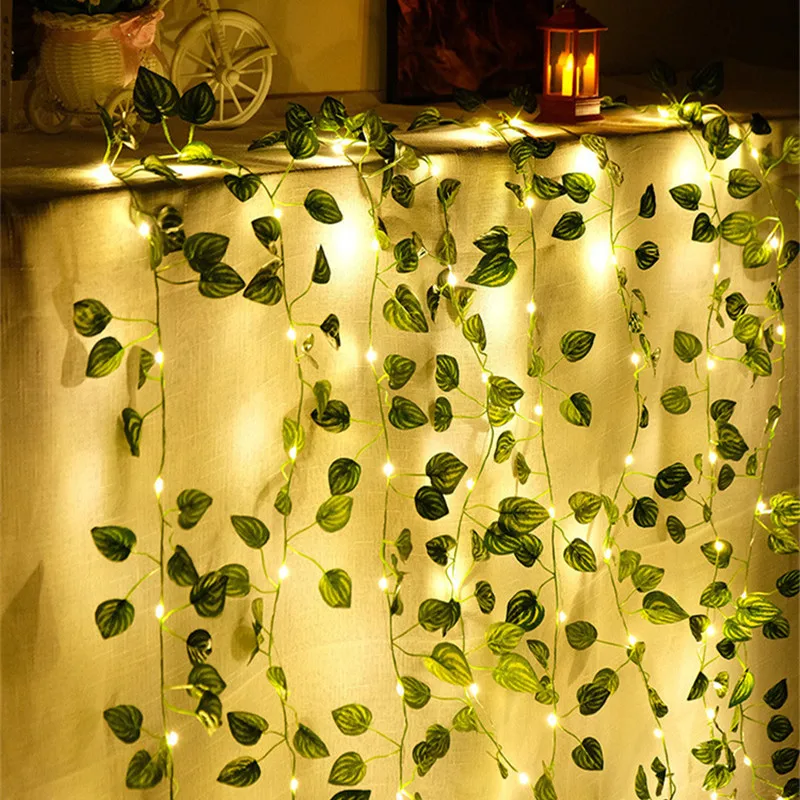 Yapay yeşil yaprak çiçek peri Led ışıkları Garland noel süslemeleri ev için tatil ağacı bahçe ışıkları düğün dekor 1