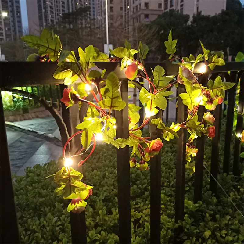 Yapay yeşil yaprak çiçek peri Led ışıkları Garland noel süslemeleri ev için tatil ağacı bahçe ışıkları düğün dekor 5