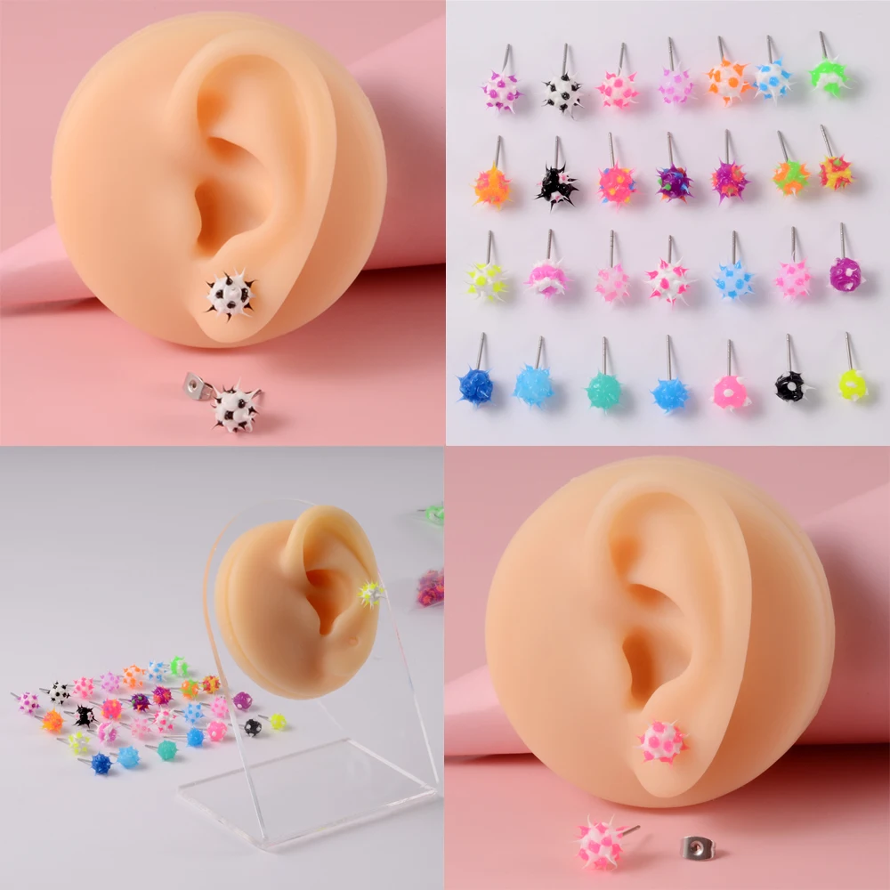 2 Adet Renkli Sevimli silikon top Küpe Kadınlar İçin Çocuk Moda Lob Kulak Kıkırdak Tragus Helix Çiviler Piercing göbek takısı