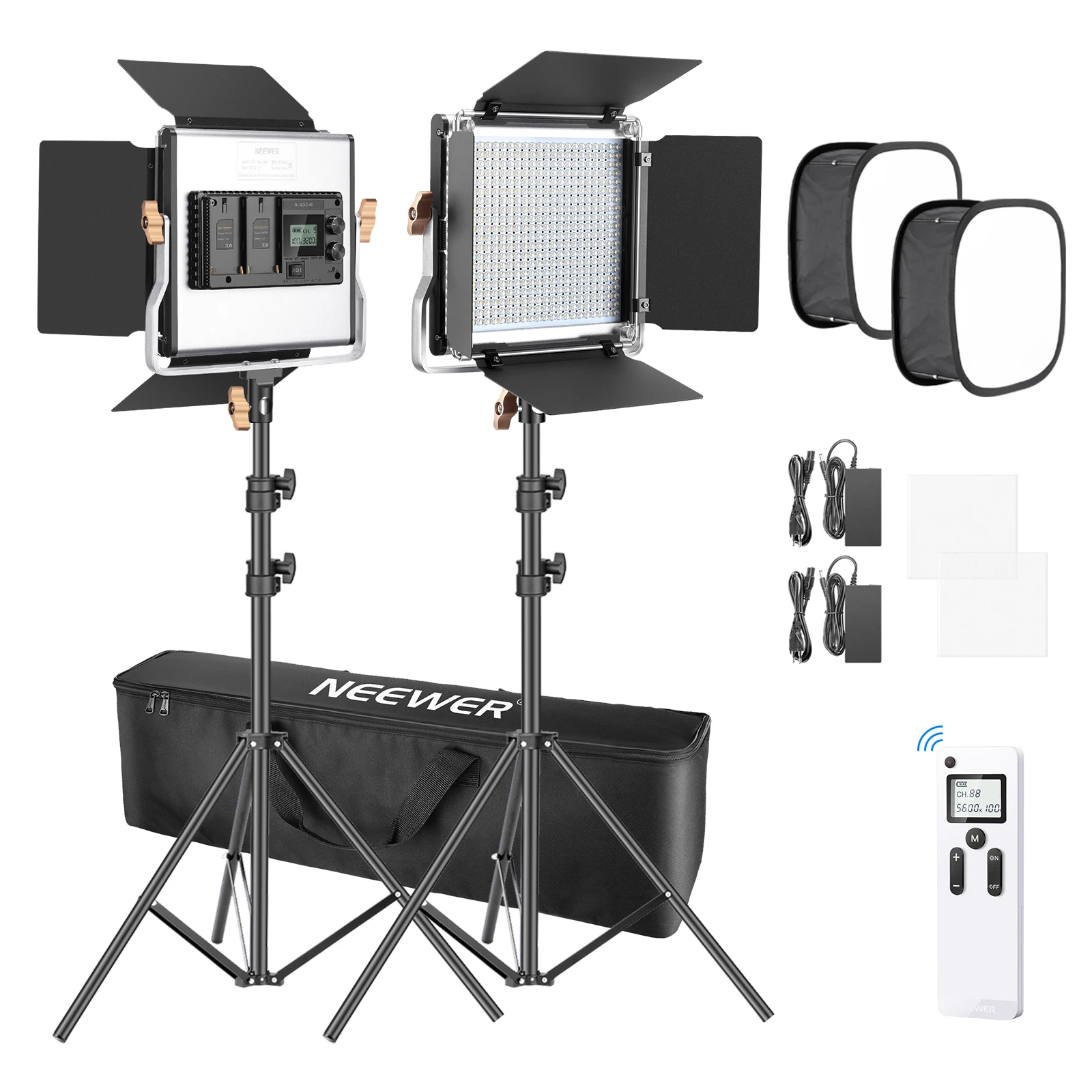 Neewer 2 Paket 480 LED Video İşığı Fotoğraf Aydınlatma Kiti, LED Panel ile 2.4 G Kablosuz Uzaktan Kumanda, 480 LED Panel ve ışık Standı 0