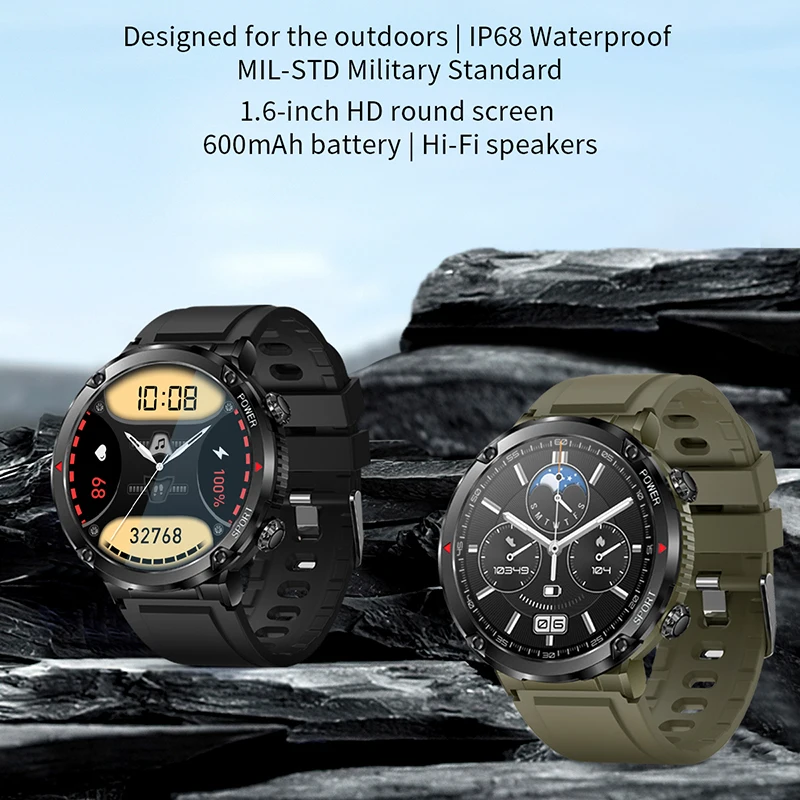 Yeni Bluetooth Çağrı akıllı saat Erkekler Spor İzci 1.6 inç 400 * 400 HD ekran 600mAh büyük pil Spor Su Geçirmez Smartwatch 1