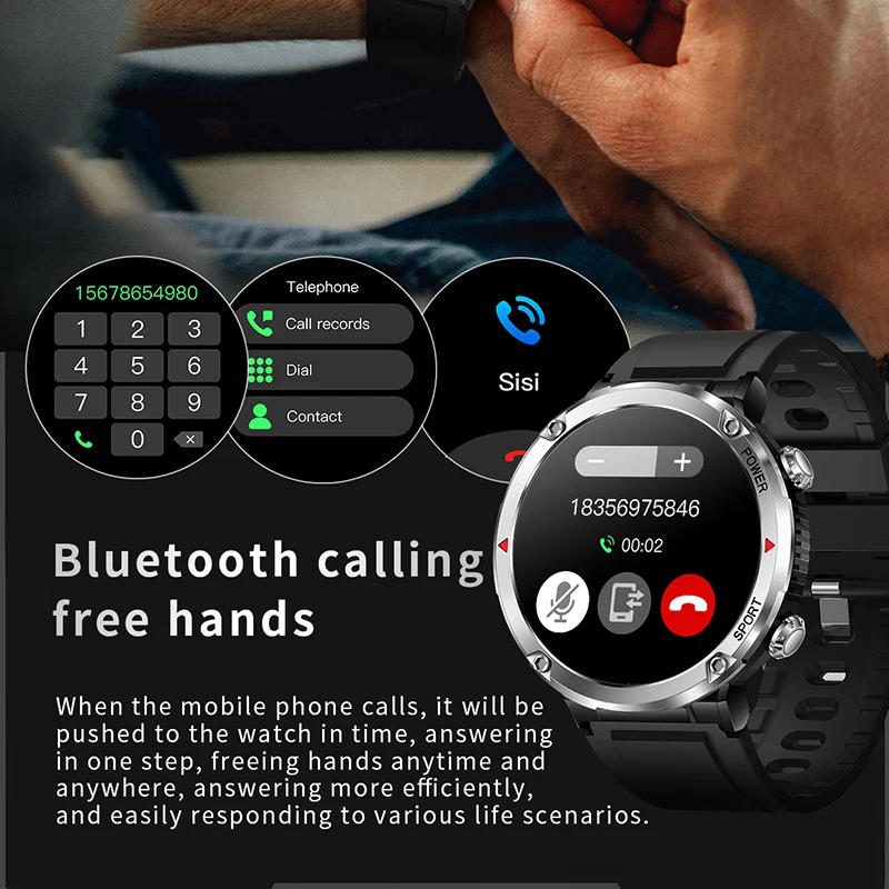 Yeni Bluetooth Çağrı akıllı saat Erkekler Spor İzci 1.6 inç 400 * 400 HD ekran 600mAh büyük pil Spor Su Geçirmez Smartwatch 4
