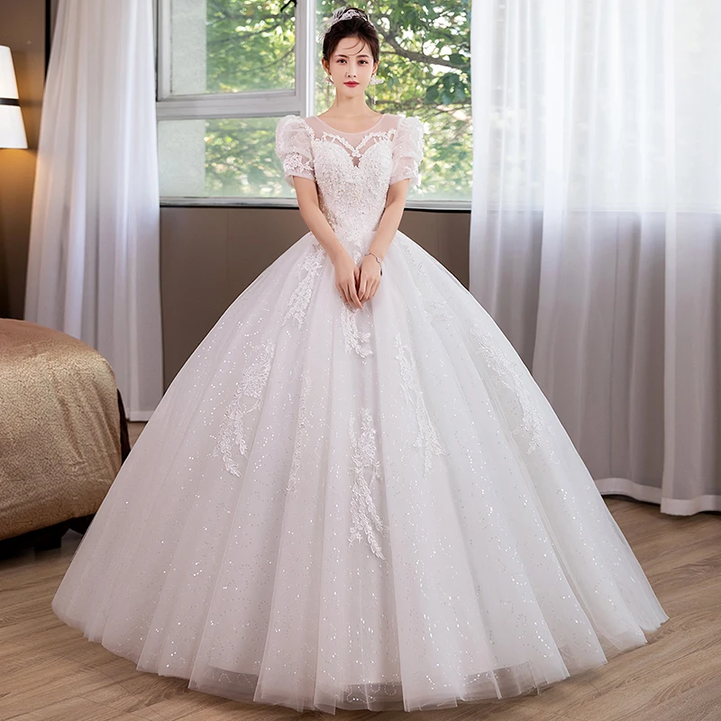 Düğün elbisesi Yeni Gelin balo elbisesi Artı Boyutu düğün elbisesi es Kadınlar için Nakış Dantel Up Elbiseler