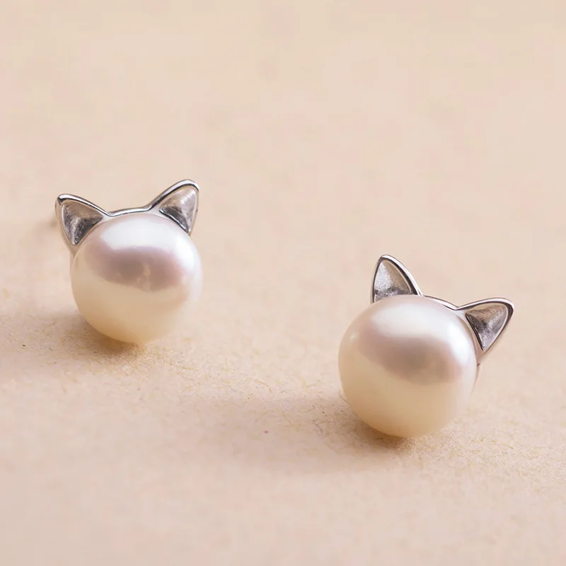Tatlı Saplama Küpe Gümüş Renk Sevimli İnci Kedi Küpe Kadınlar için moda takı Hediyeler brincos pendientes eh593