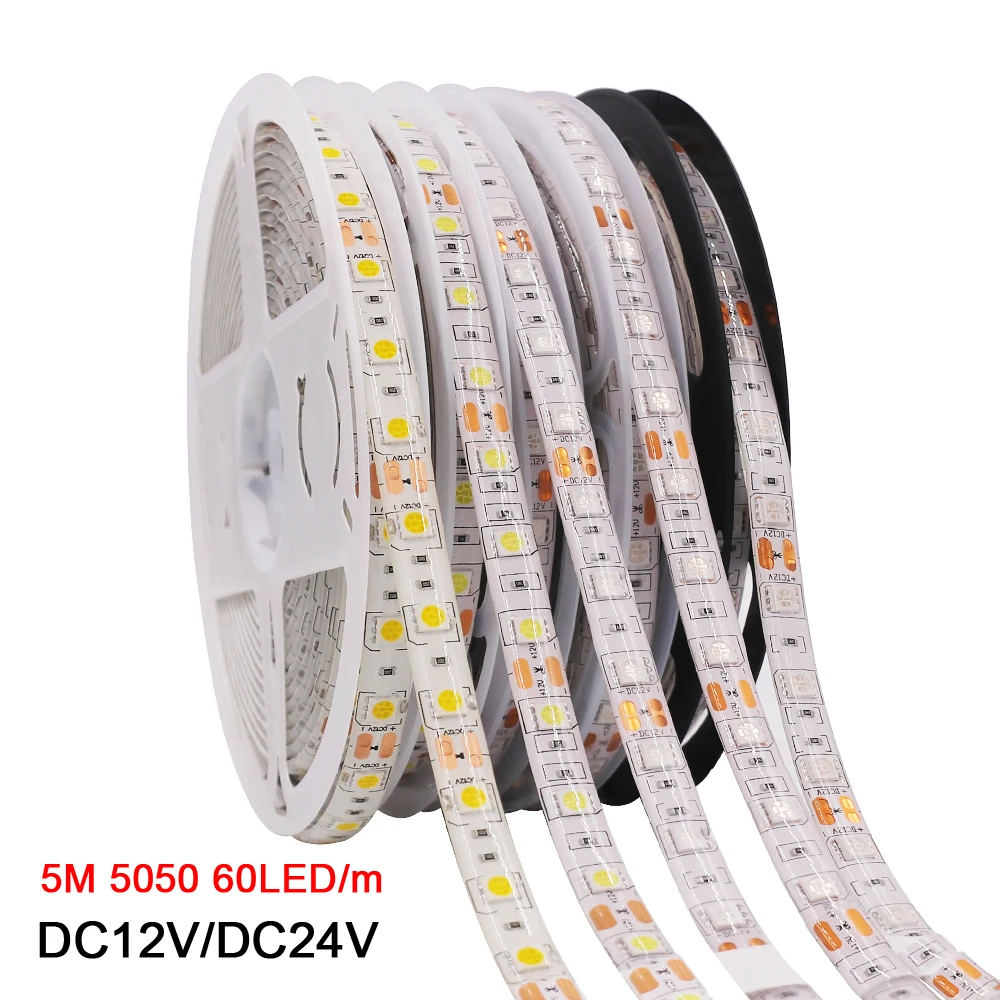 12V 24V LED şerit 5050 RGB RGBW uyumlu CCT sıcak beyaz ışık su geçirmez 5m 60LED / m esnek LED bant ışıkları dekor aydınlatma