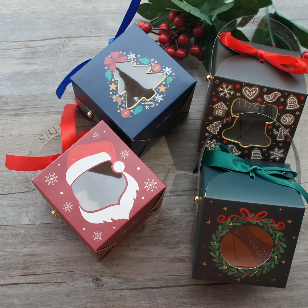12 adet Noel kağit kutu Pencere Kolu ile şeker kutusu Sabun Mum Çerez Şeker Küçük Hediye Paketleme Parti İyilik Dekor