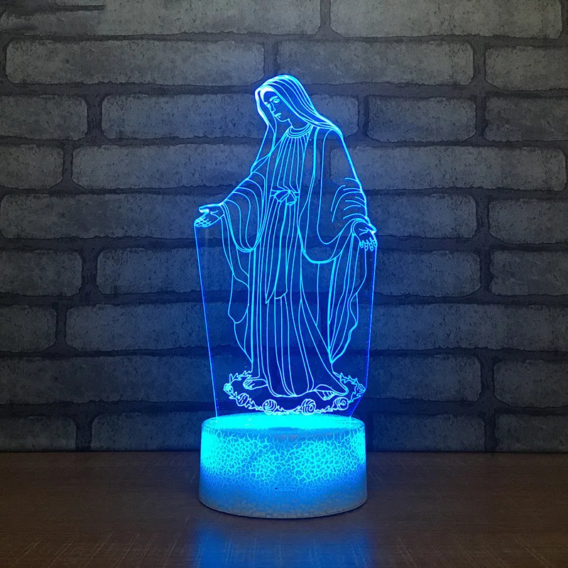 Akrilik 3D LED gece lambası kutsal bakire meryem dokunmatik 7 renk değiştirme masa masa lambası ev dekoratif uyku ışık noel hediyesi