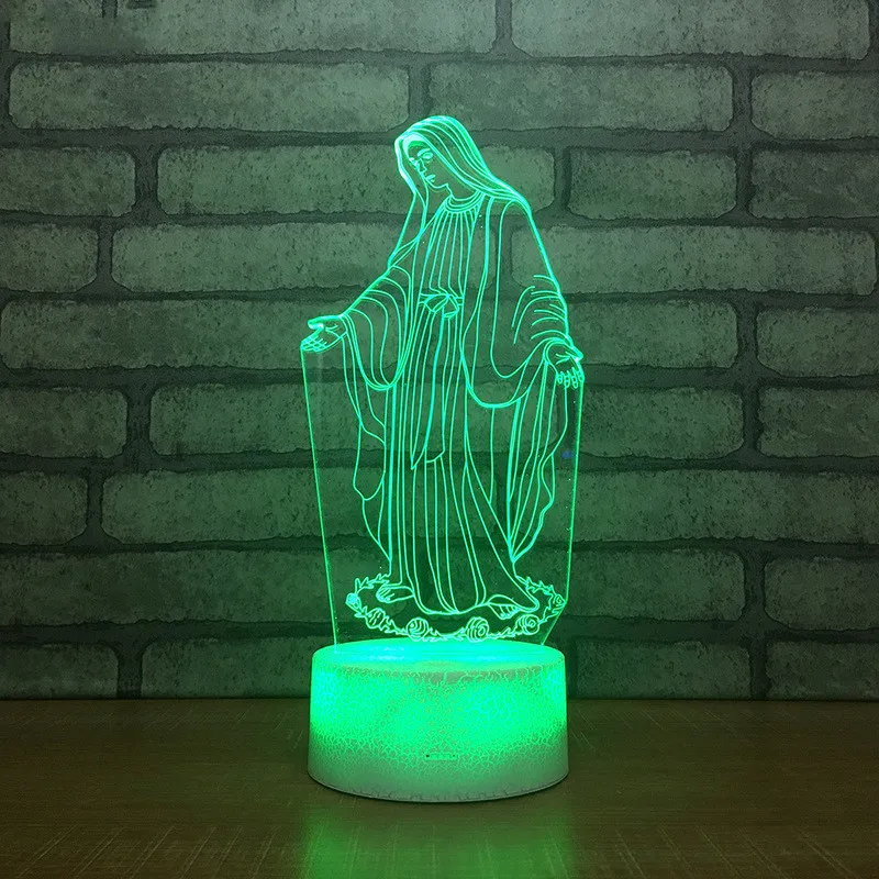 Akrilik 3D LED gece lambası kutsal bakire meryem dokunmatik 7 renk değiştirme masa masa lambası ev dekoratif uyku ışık noel hediyesi 2