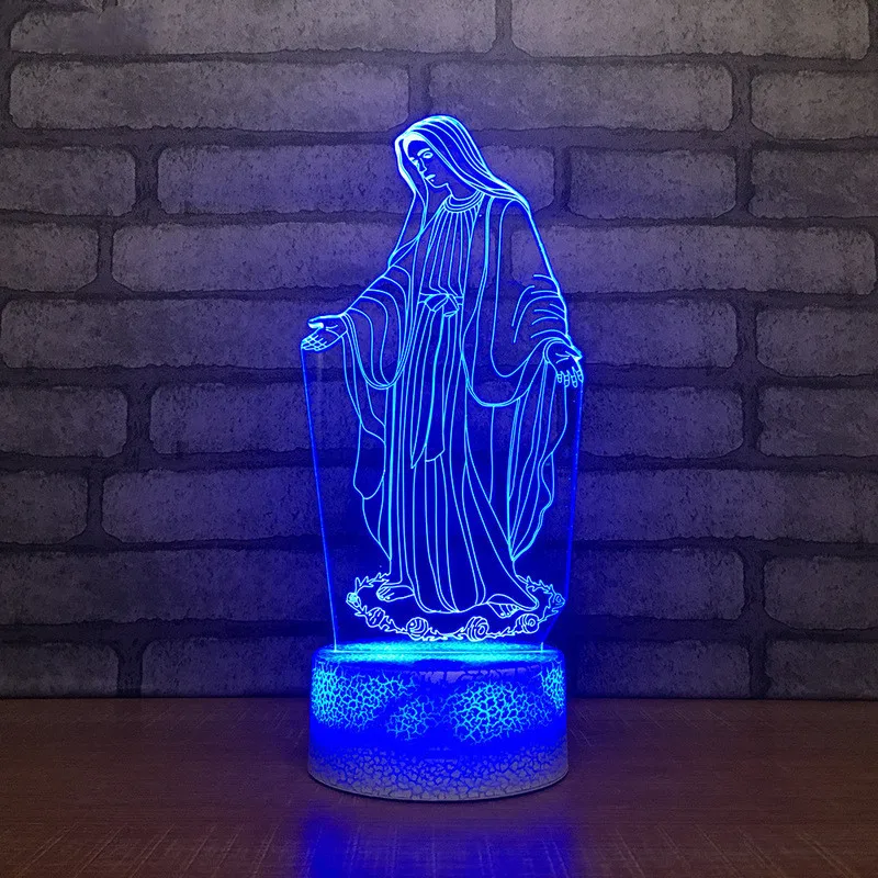 Akrilik 3D LED gece lambası kutsal bakire meryem dokunmatik 7 renk değiştirme masa masa lambası ev dekoratif uyku ışık noel hediyesi 4