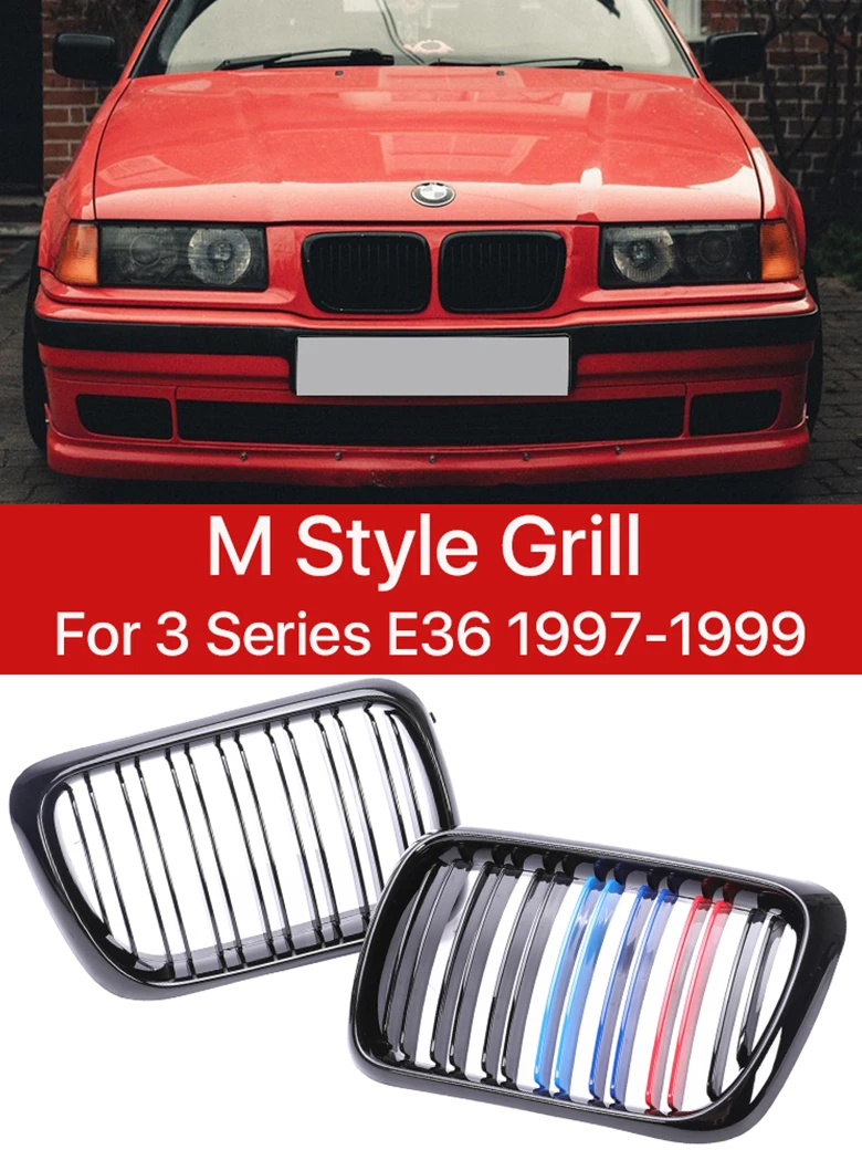 M Spor Ön Tampon Böbrek Grille Çift Çıta M Renk Parlak Siyah M Tech İzgaralar Facelift BMW 3 Serisi İçin E36 LCI 1997 1998 1999