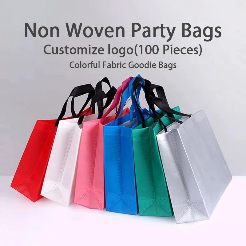 100 Adet Özel Logo Hediye kulplu çanta Çevre Reklam Olmayan Dokuma hediye keseleri Düğün Noel Partisi Doğum Günü için