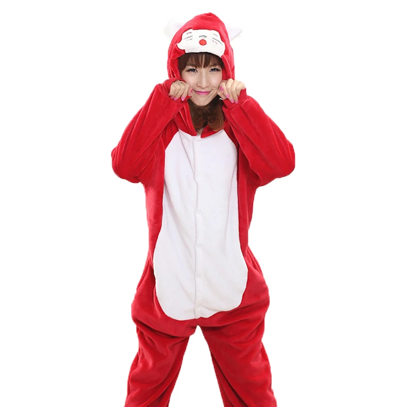 Yetişkin Kadın Anime Kırmızı Tilki Kigurumi Onesies Kostüm Komik Sıcak Yumuşak Ali Pijama Hayvan Ahri Onepieces Pijama Ev Giyim