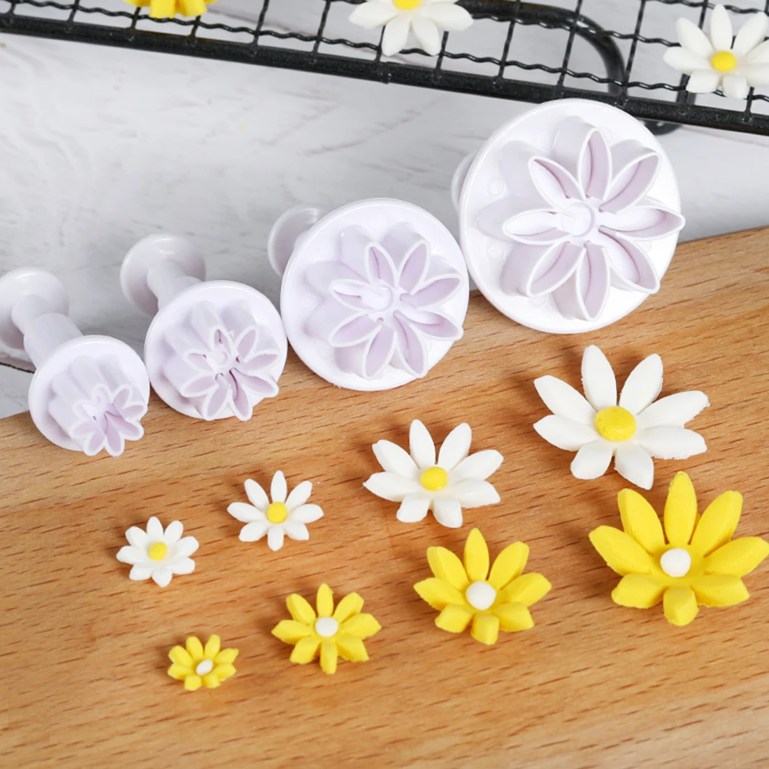 Yeni Fondan Kalıp Papatya Çiçekleri Güneş Çiçek Şekli Piston kurabiye kalıbı DIY Kek Şeker Zanaat Kil dekorasyon kalıbı