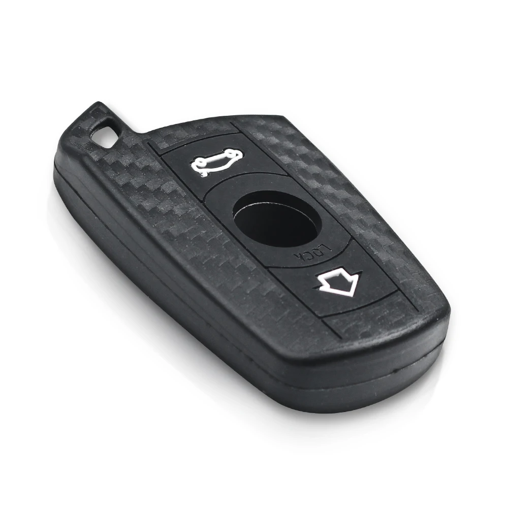 KEYYOU Fob Karbon Fiber Anahtar Kutu BMW X1 X5 3 5 Serisi E90 E91 E92 E60 Silikon Araba Anahtarı Uzaktan anahtar kapağı kılıfı Araba Aksesuarı 4
