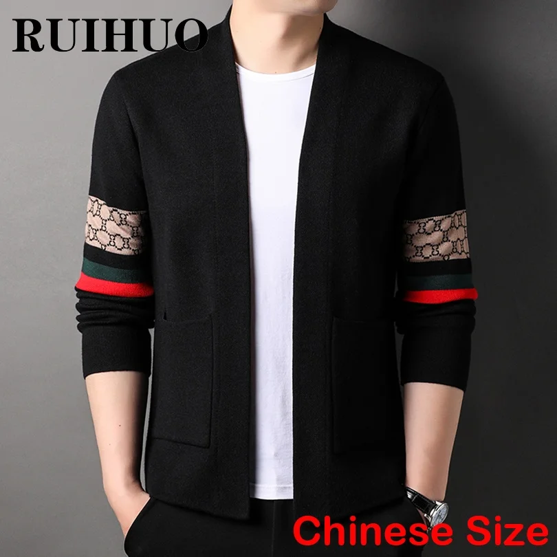 RUIHUO Siyah Hırka Lüks Erkek Kazak Giyim Hırka Erkekler Kış Ceket Çin Boyutu 3XL 2022 Sonbahar Kış Yeni Gelenler