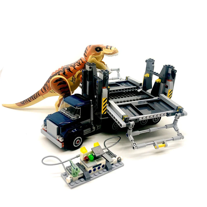2021 Jurassic Dünya T. Rex Taşıma Kamyonu Dinozor Tyrannosaurus Rex Modeli oyuncak inşaat blokları Tuğla ile Uyumlu 10927