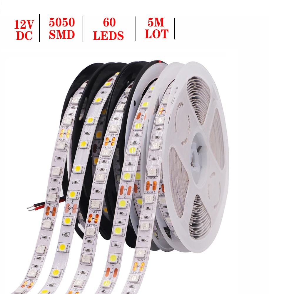 5 m 5050 SMD 60 LEDs / m Led Şerit Beyaz / Sıcak Beyaz / Kırmızı / Yeşil / Sarı / Mavi / Pembe / RGB / UV / RGBW / RGBWW Esnek led bant DC12V