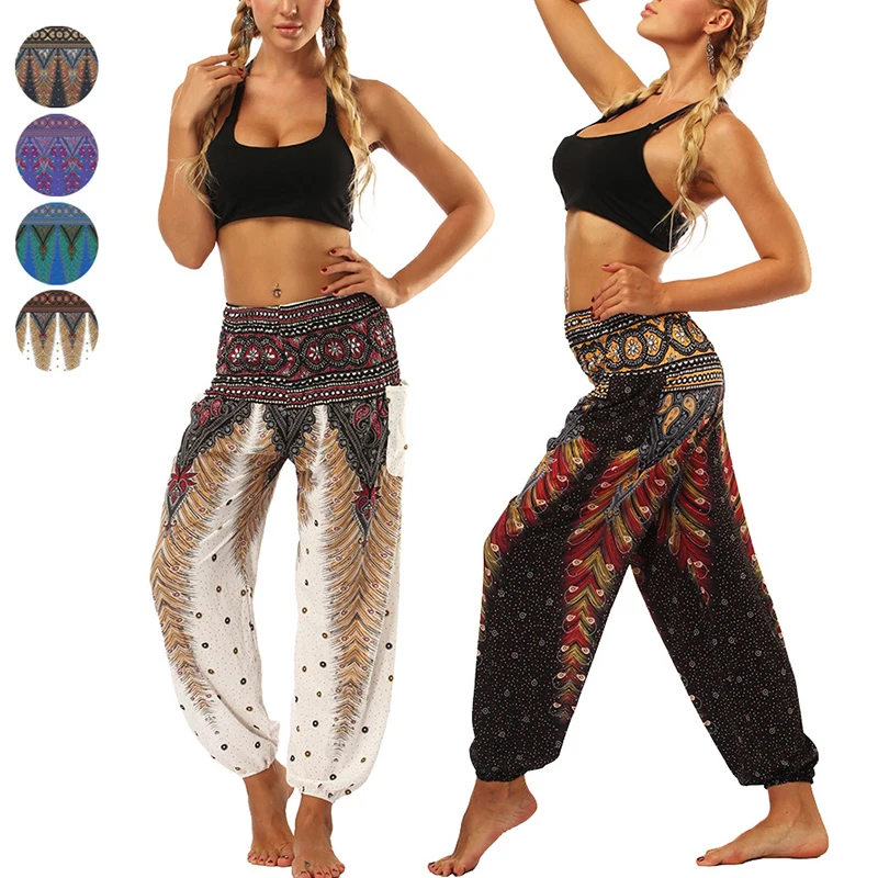Kadın Gevşek Yoga Pantolon Boho Baskı Yüksek Bel günlük pantolon Sweatpants Kadın Yaz Plaj Artı Boyutu Baggy Aladdin Pantolon