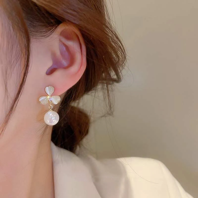 2022 Yeni Opal Petal İnci Kolye Küpe Kore Moda Taze Kız Zarif doğum günü hediyesi Takı Saplama Küpe 2