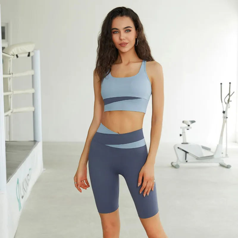 Yaz Kontrast Renk 2 adet Gym Fitness Setleri Kadınlar Çıplak 5 