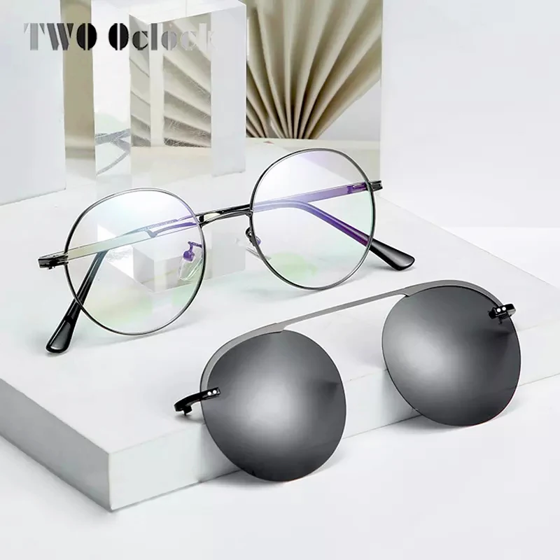 IKI Oclock Kadın güneş gözlüğü üzerinde klip Polarize Optik Yuvarlak Gözlük Mıknatıs Reçete Gözlük Framefor Sınıf Miyopi Lensler D066