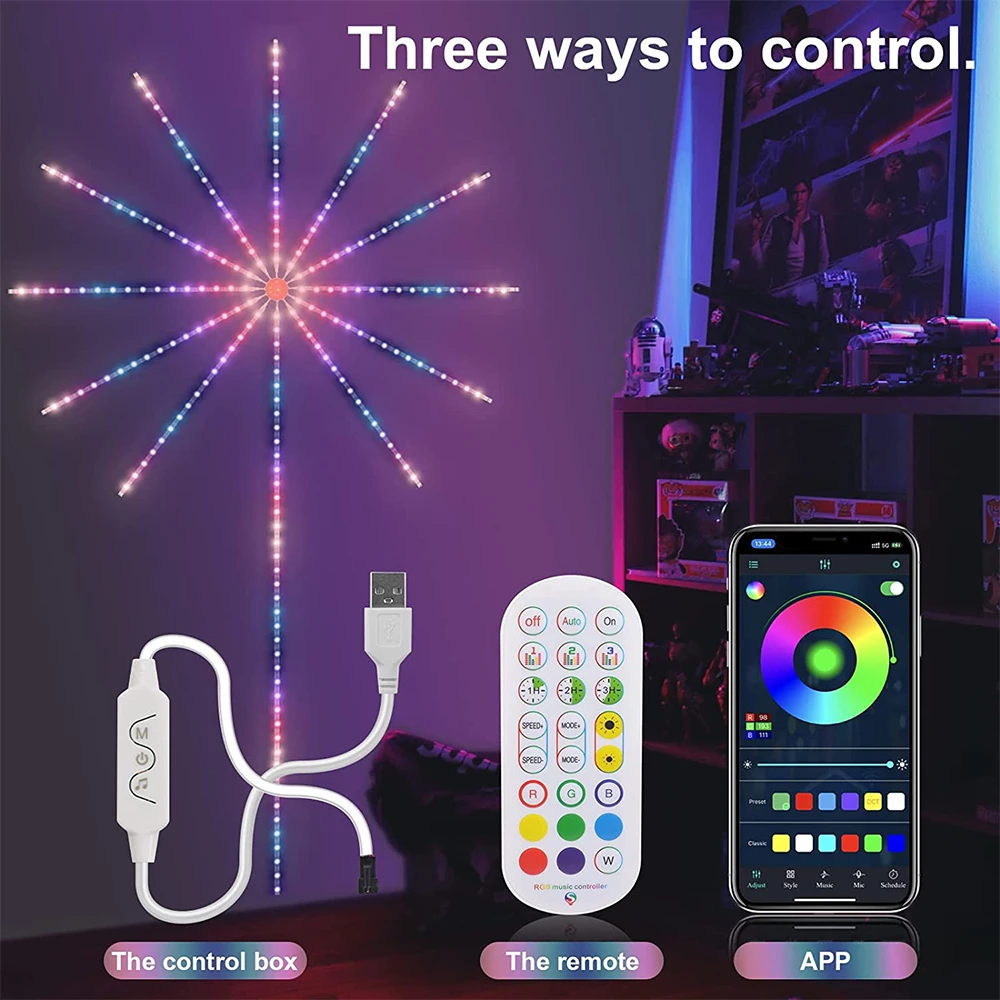 Renkli LED şerit havai fişek ışık RGB Bluetooth müzik ses disko lambası uzaktan kumanda ile ev partisi tatil dekorasyon için 3