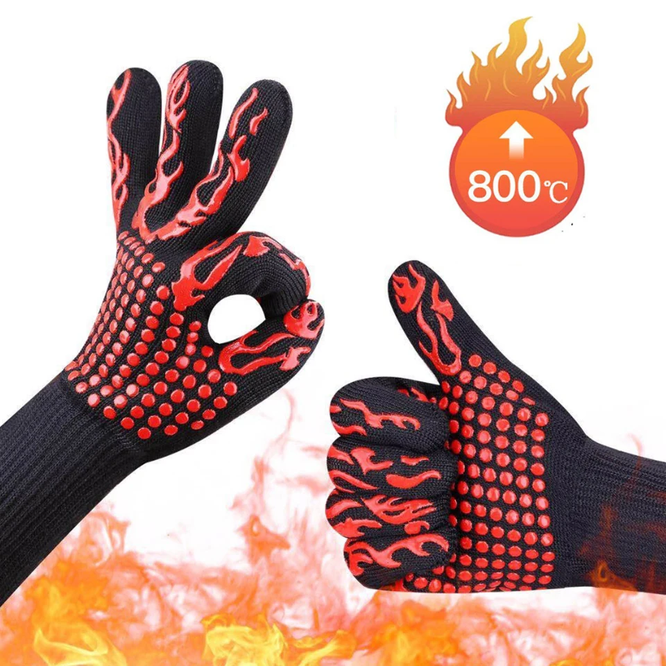1 adet Barbekü eldivenleri ısıya dayanıklı fırın eldivenleri 500-800 derece yangına dayanıklı yalıtımlı barbekü eldivenleri fırın veya mikrodalga fırın 1