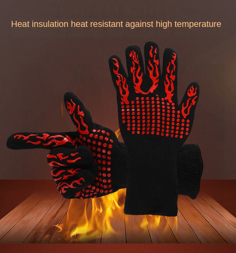 1 adet Barbekü eldivenleri ısıya dayanıklı fırın eldivenleri 500-800 derece yangına dayanıklı yalıtımlı barbekü eldivenleri fırın veya mikrodalga fırın 3