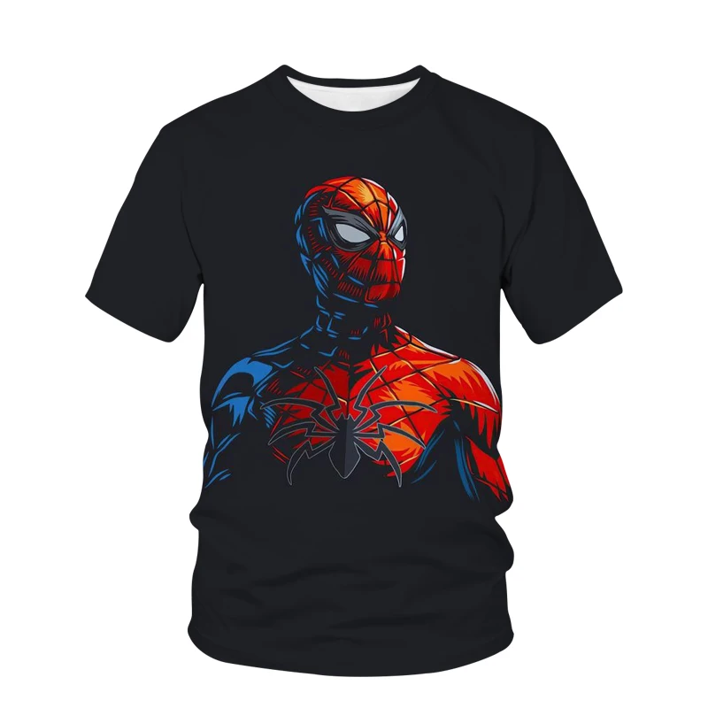 Marvel Örümcek Adam erkek 3D kısa kollu tişört, kırmızı ve mavi örümcek kazak, yaz gündelik giyim