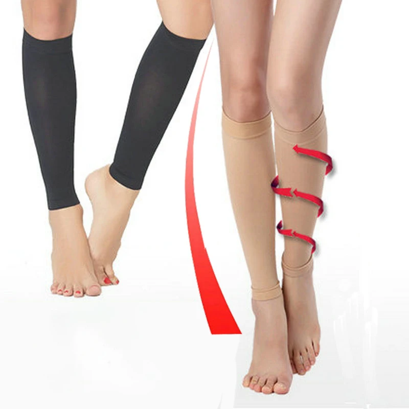 MOJİTO Sıkıştırma Toeless Buzağı Çorap Hemşirelik Kadın Erkek Yüksek Elastikiyet Naylon Düz Renk Spor Diz Üstü açık Çorap