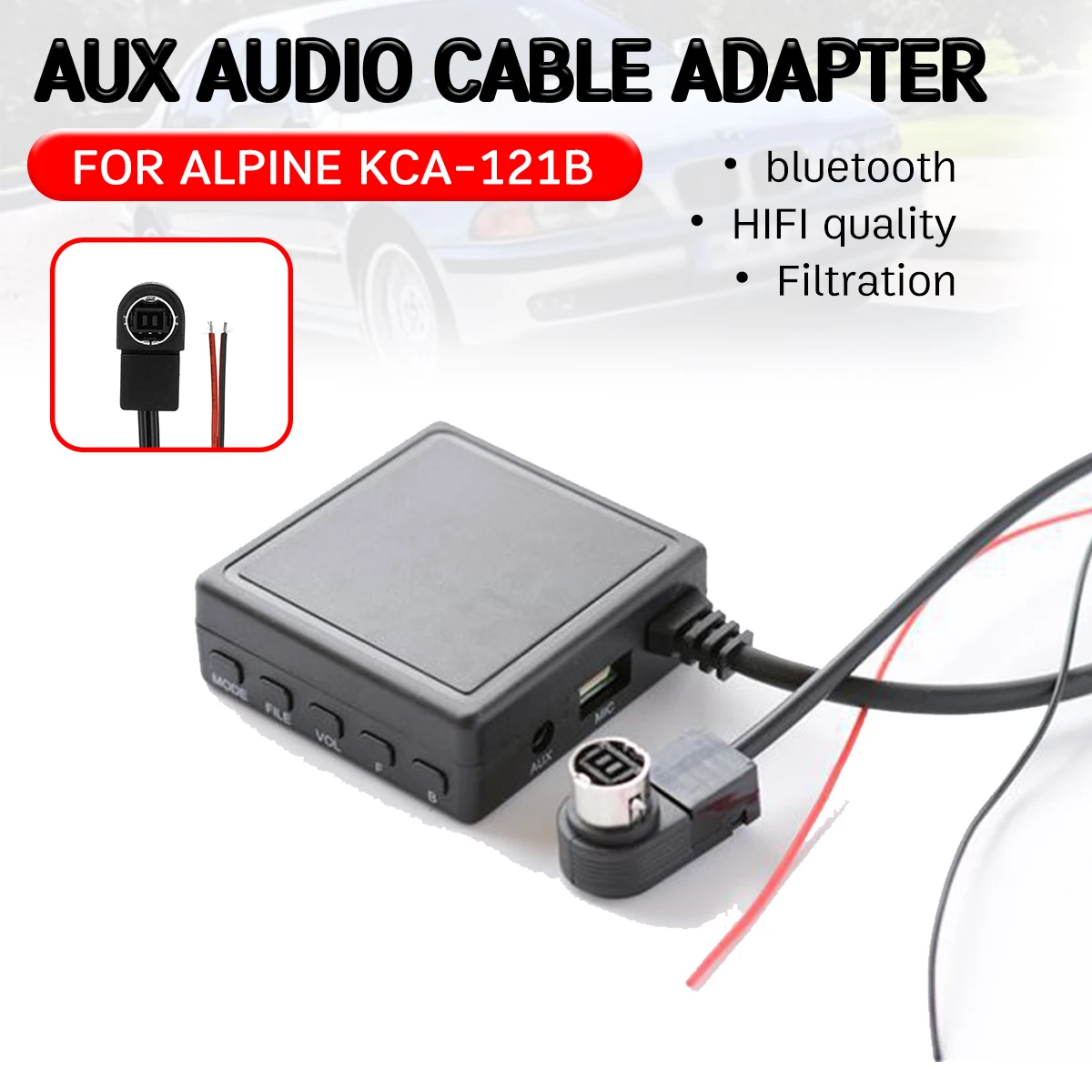 bluetooth Aux Alıcısı ALP KCA - 121B Kablosu ile USB, mikrofon Eller Serbest Aux Adaptörü ALP 9887/105/117/9855/305S