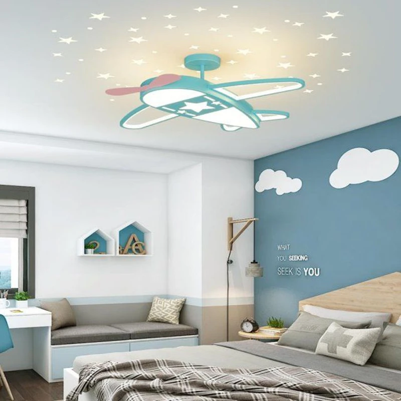 2022 Uçak Lambası Yıldızlı Gece Tavan Lambası Mavi Kısılabilir Uçak Avize Çocuk Kız Çocuk Odası Yatak Odası Çalışma Led Odası