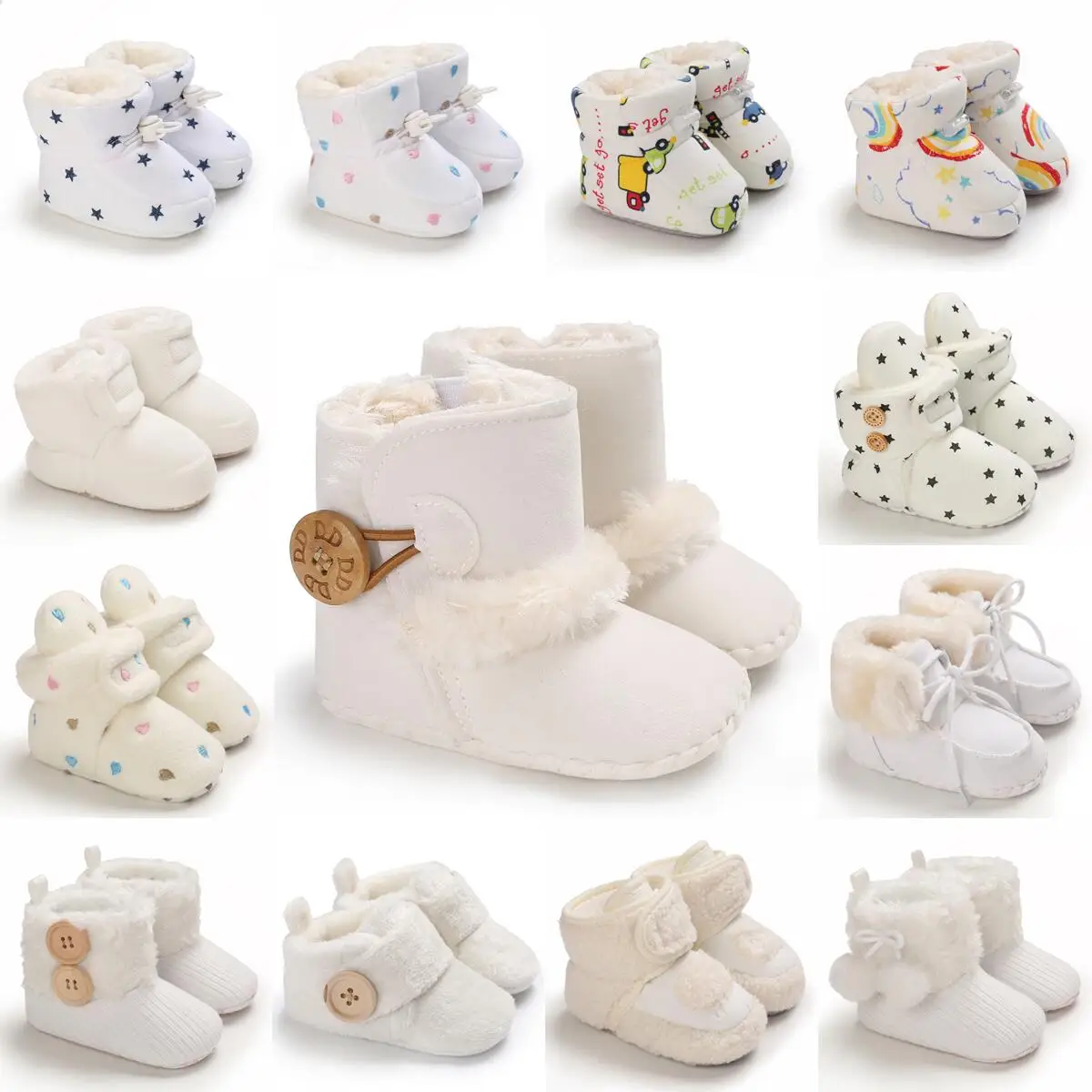 Beyaz Bebek ayakkabıları Erkek Ve Kız Bebek Sevimli Rahat Pamuk Flats İlk Nesil Bebek yarım çizmeler Pamuk Kaymaz Sıcak yürüyüş ayakkabısı