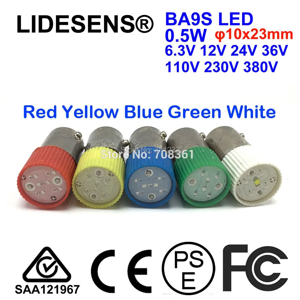 BA9S LED 0.5 W B9 Baz 6.3 V 12 V 36 V 110 V 230 V 380 V sinyal ışığı