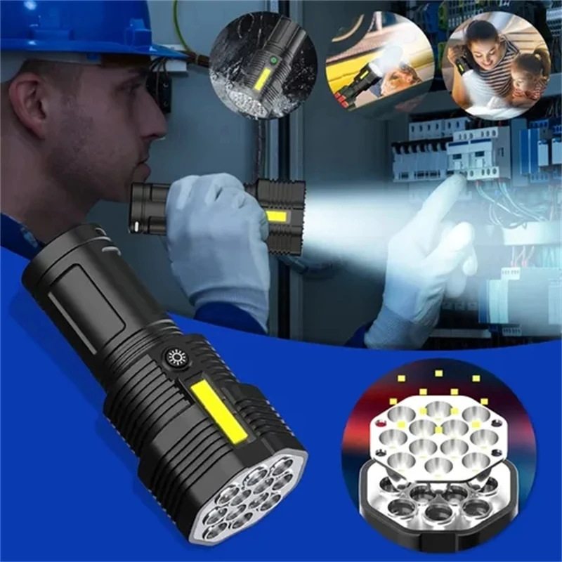 LED Fenerleri Güçlü Core COB Taktik Fener 4 Modları Aydınlatma 12 su Geçirmez Meşale Kamp İçin Parlak Fener Ultra  2