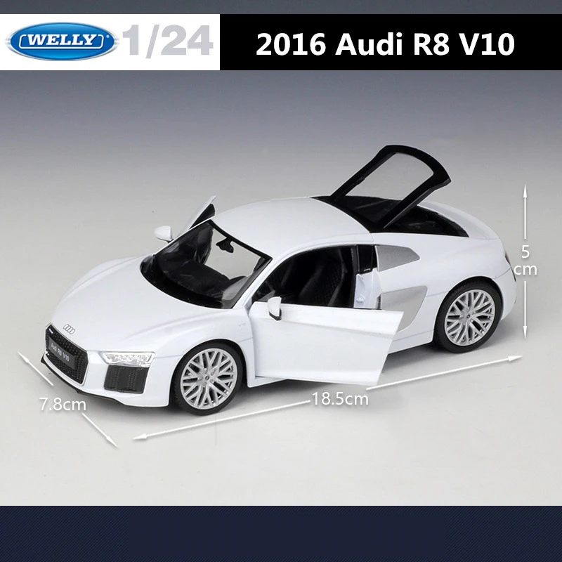 WELLY 1: 24 2016 Audi R8 V10 Alaşım Spor Araba Modeli Diecast Metal Oyuncak Araçlar Araba Modeli Yüksek Simülasyon Koleksiyonu Çocuk Hediye 2