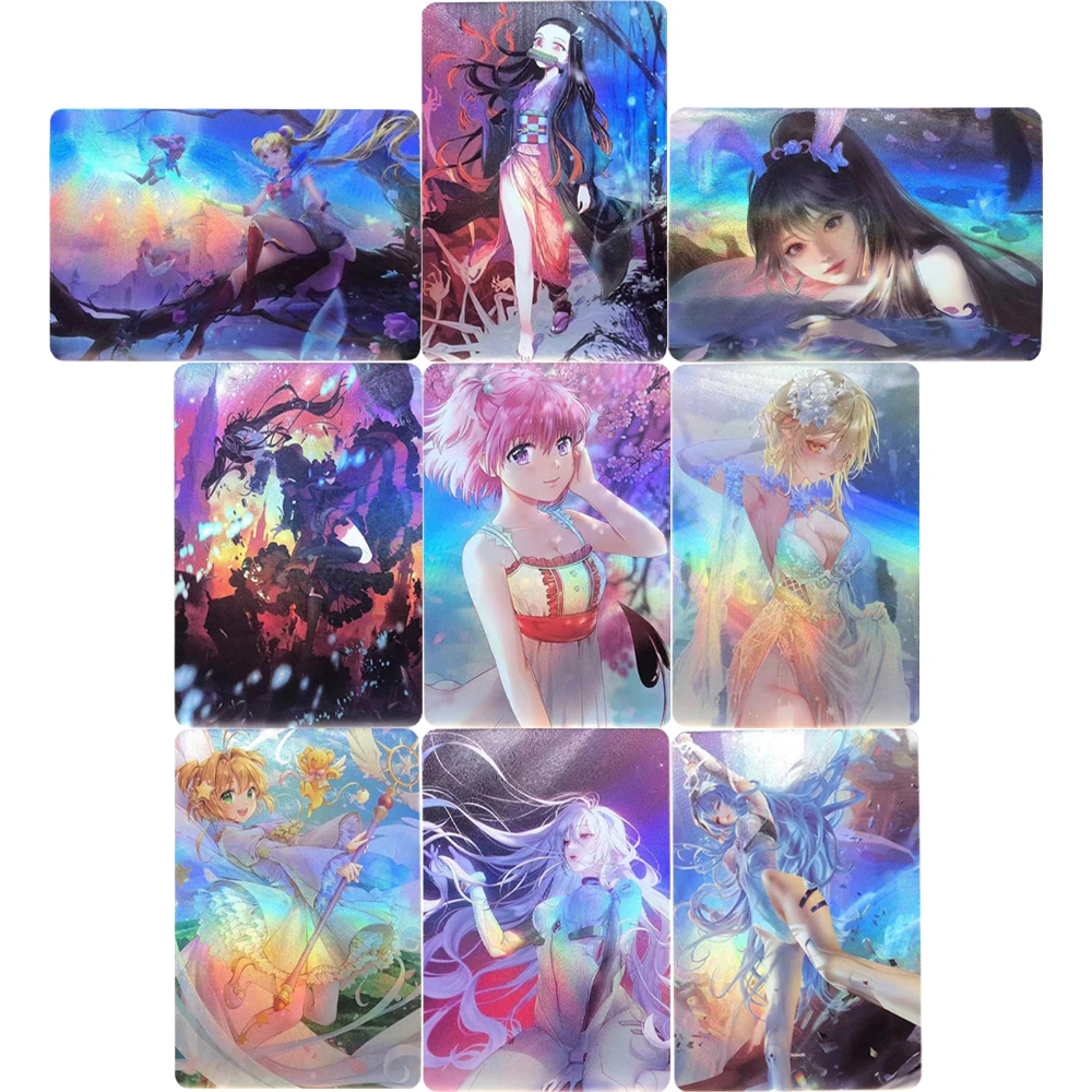 9 Adet / takım Anime Kız Flash Kartlar Ayanami Rei Tokisaki Kurumi Nezuko Tsukino Usagi ACG Kawaii Anime Oyunu Koleksiyon Kartları Hediye Oyuncak
