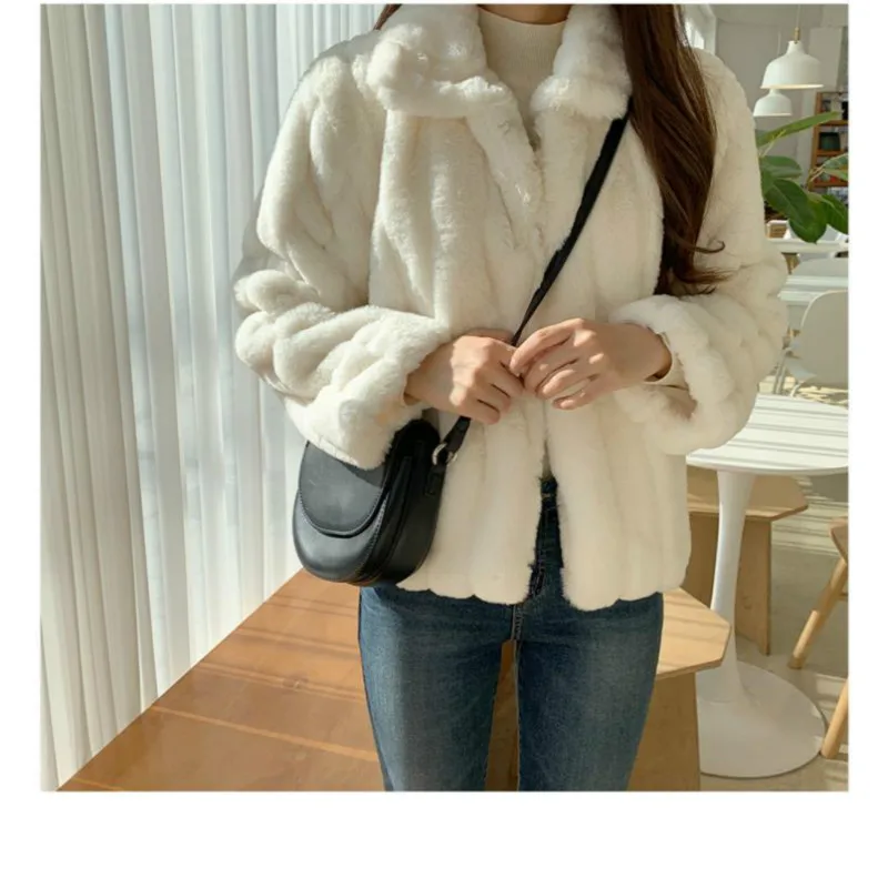 Kadın tavşan kürk ceket 2022 kış sıcak Beyaz rahat faux kürk Ceket uzun kollu büyük boy Yapay kürk Palto kadın