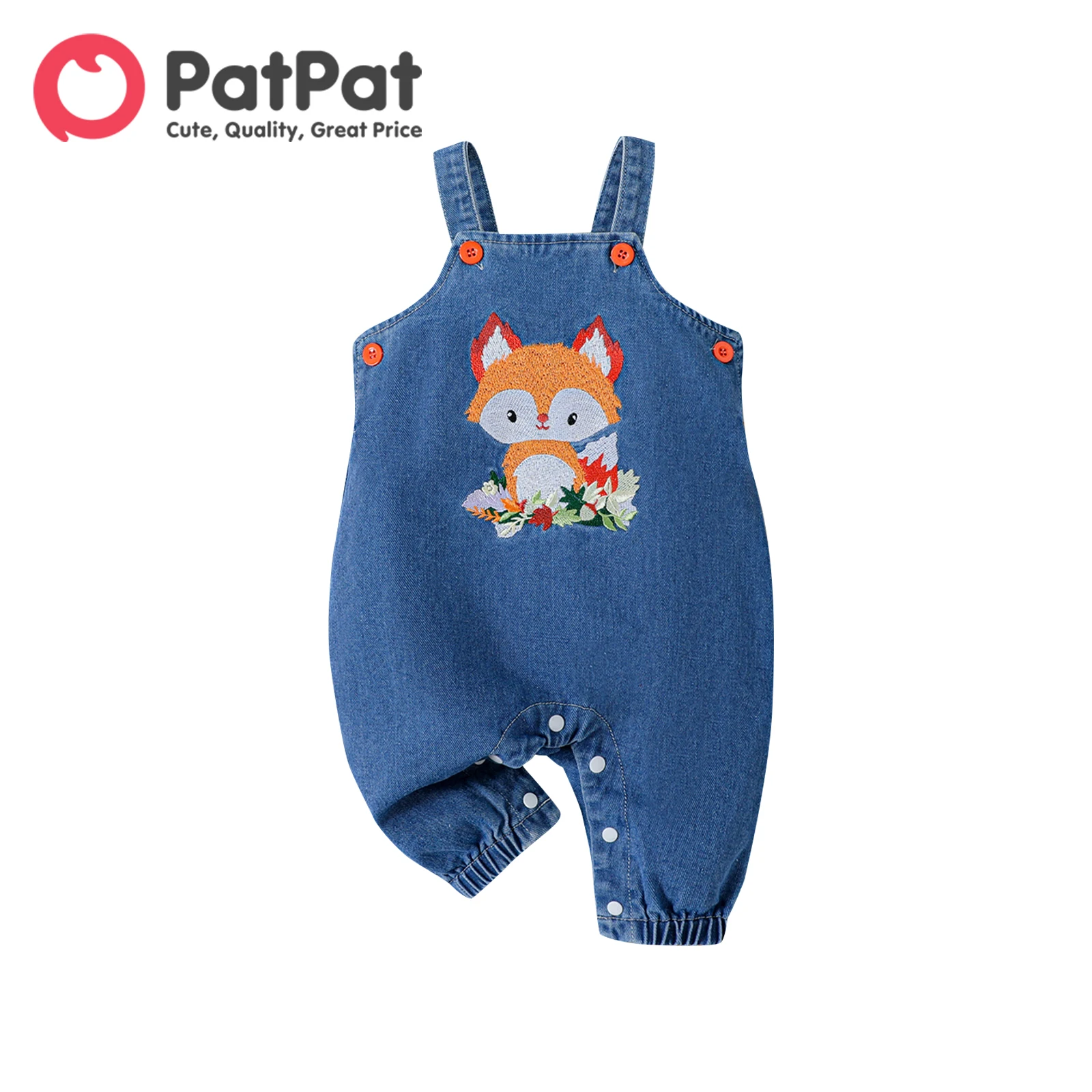 PatPat Erkek Bebek / Kız Tilki İşlemeli Kot Tulum