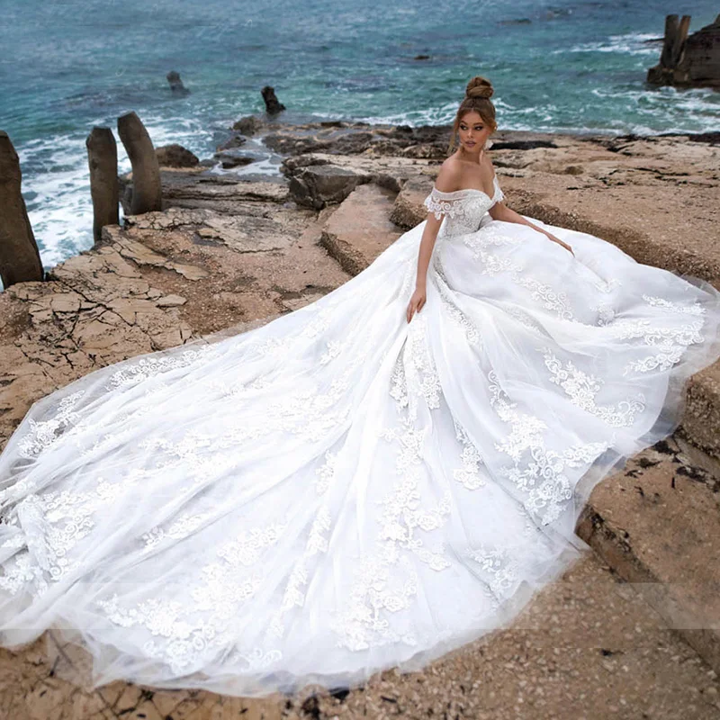 MACDUGAL Lüks Mizaç A-Line düğün elbisesi 2021 Lace Up Boncuklu Aplikler Gelin Elbiseler Vestido De Noiva De Princesa