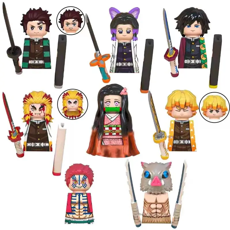 8 Adet / takım Mini İblis Avcısı Yapı Taşları Anime Samurai Tanjirou Nezuko Kyoujurou Giyuu Tuğla Aksiyon Figürleri DIY Oyuncaklar Foren