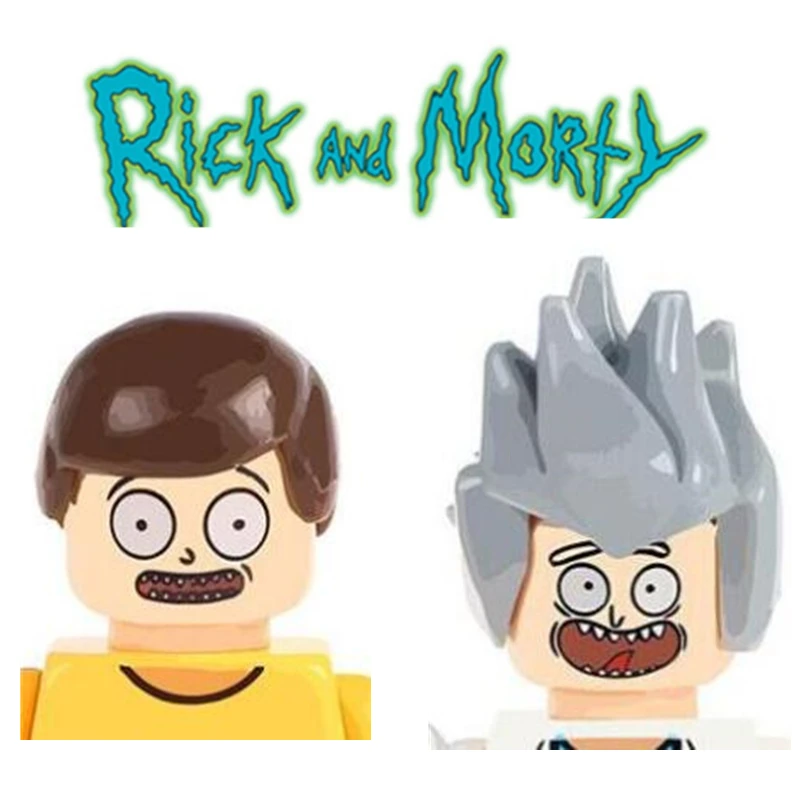 2 Adet / takım Rick Mini Adam Amerikan Karikatür Figürü Minifigs Heykelcik Yapı Taşları Rakamlar Tuğla Oyuncaklar Çocuklar İçin