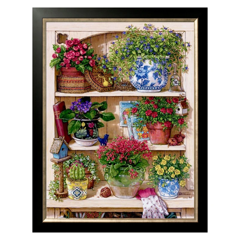 Amishop Altın Koleksiyonu Sayılan Çapraz Dikiş Kiti Bonsai Bahçe Romantik Çiçek Standı Bitki Kuş Yuvası Boyama