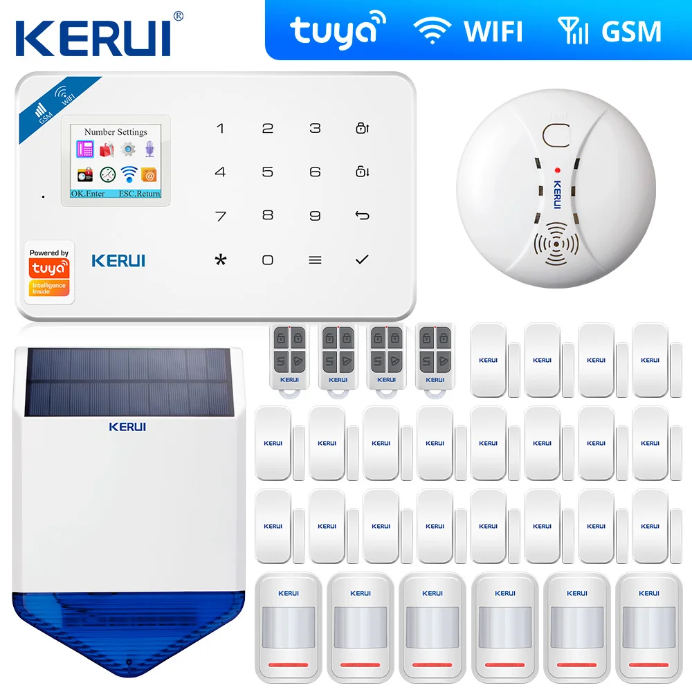 KERUI W181 Tuya WIFI GSM SMS Ev hırsız güvenlik alarmı Sistemi Perde Hareket Sensörü Kablosuz Güneş Siren Kablosuz