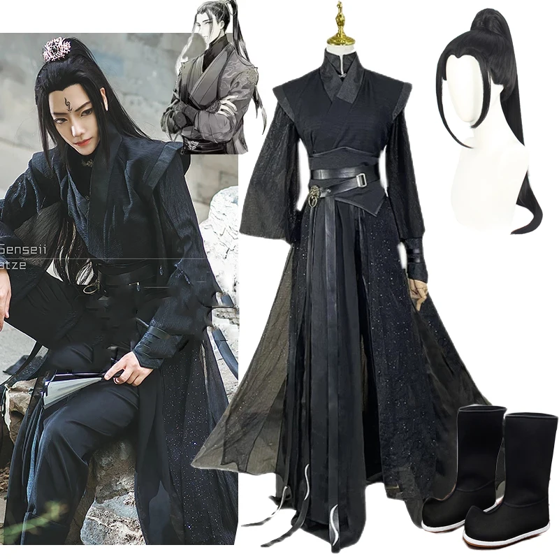 Anime Cennet Resmi erkek Nimet Tian Guan Ci Fu Hexuan Cosplay Kostüm Siyah Hanfu Çin Antik Kıyafet Peruk Ayakkabı Yetişkin İçin